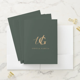 Modern Monogrammed Script Bold Green Pocket Folder