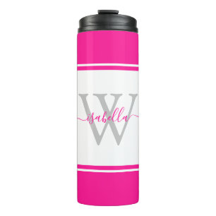 Modern Monogrammed Script Hot Pink Thermal Tumbler