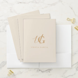 Modern Monogrammed Script Neutral Tones Pocket Folder