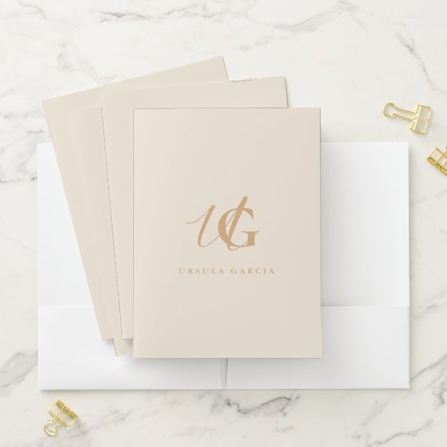 Modern Monogrammed Script Neutral Tones   Pocket Folder (In Situ)