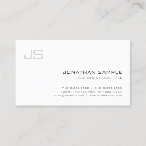 Modern Monogrammed Sleek Professional Top Plain Business Card