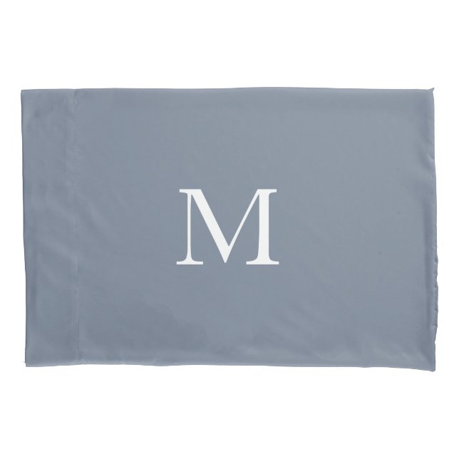 Modern Monogrammed Solid Dusty Blue  Pillow Case (Front-Left)