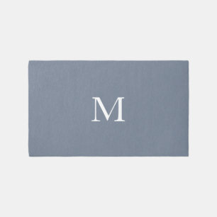 Modern Monogrammed Solid Dusty Blue Rug