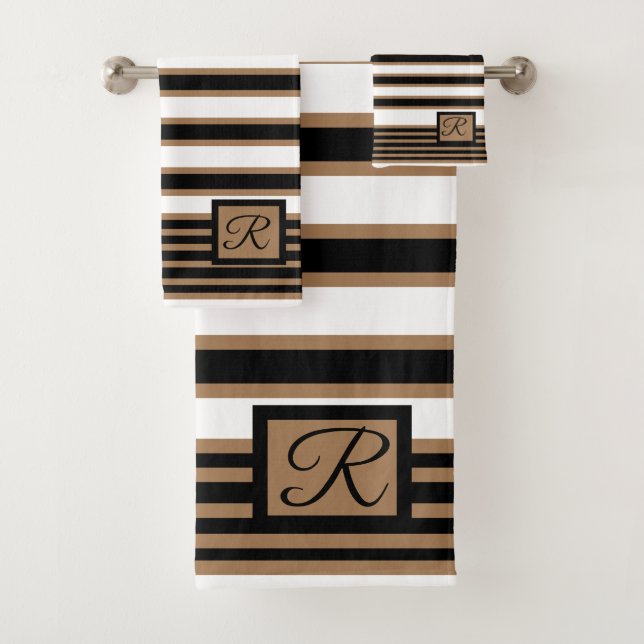 Modern Monogrammed Striped Bath Towel  Set (Insitu)