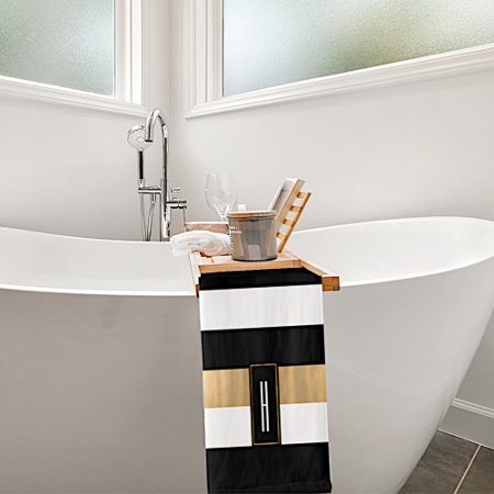 Modern Monogrammed Striped Bath Towel Set