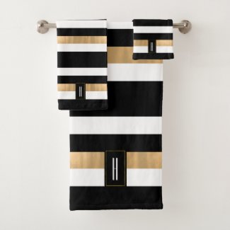 Modern Monogrammed Striped Bath Towel Set