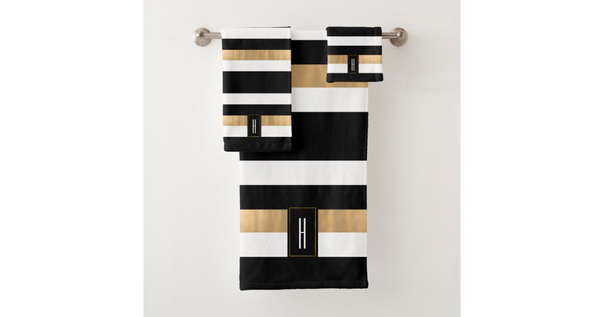 Modern Monogrammed Striped Bath Towel Set Zazzle Com