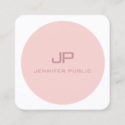 Modern Monogrammed Template Blush Pink White Square Business Card