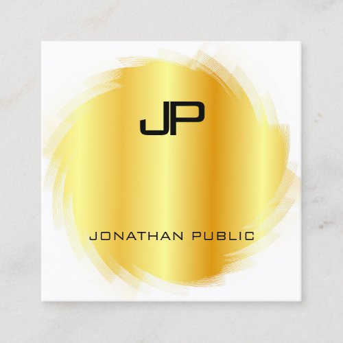 Modern Monogrammed Template Elegant Faux Gold Square Business Card
