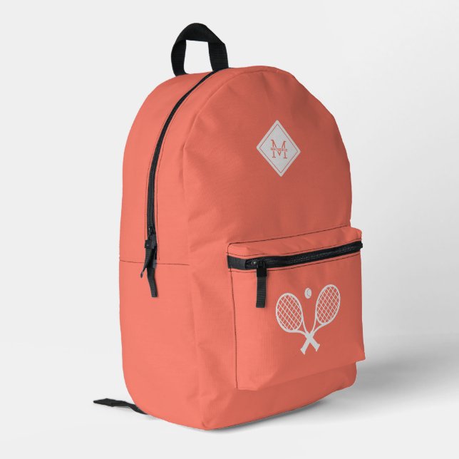 Modern Monogrammed Tennis Player Minimalist  Printed Backpack (Back Corner Left)