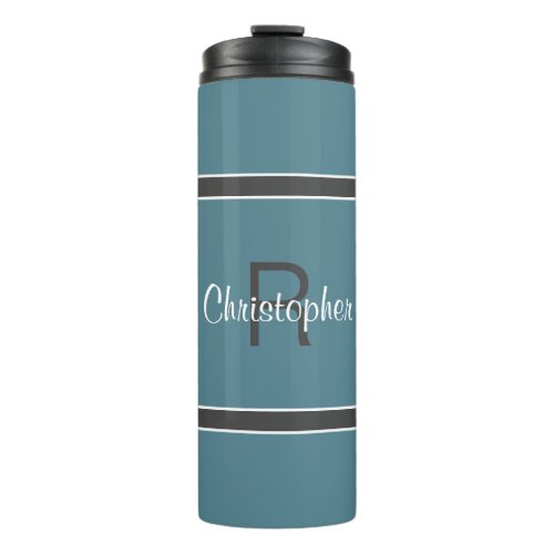 Modern Monogrammed Turquoise Gray Stylish Drink Thermal Tumbler