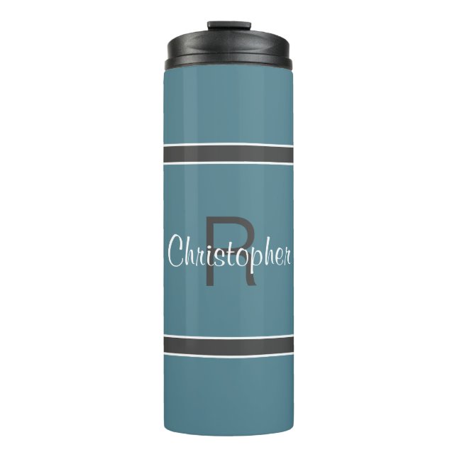 Modern Monogrammed Turquoise Gray Stylish Drink Thermal Tumbler (Front)