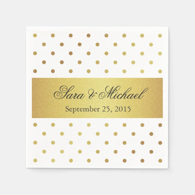 Modern Monogrammed - White and Gold Polka Dots Napkins (Front)