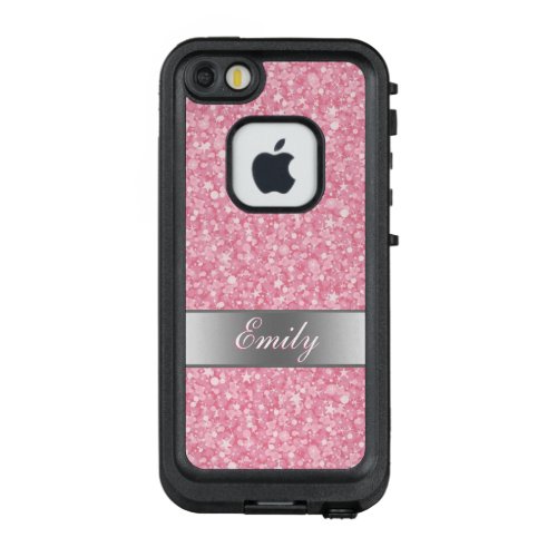 Modern Monogrammed White And Pink Glitter LifeProof FRĒ iPhone SE55s Case