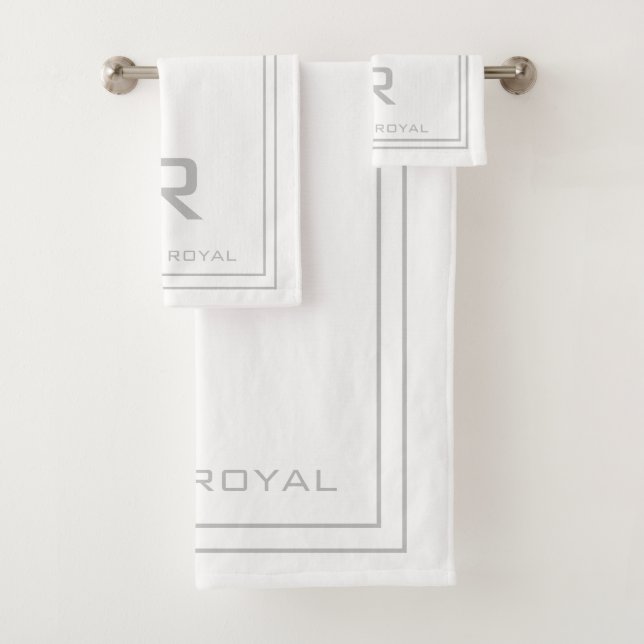 Modern Monogrammed White Hotel Hospitality  Bath Towel Set (Insitu)