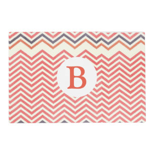 Modern, monogrammed white, red, blue chevron pet placemat
