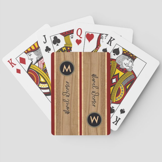 Modern Monogrammed Wood Appearance Poker Cards (Back)