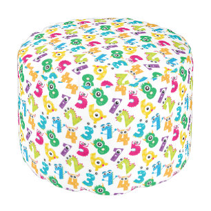 Modern Monster Numbers Cartoon Colorful Pattern Pouf
