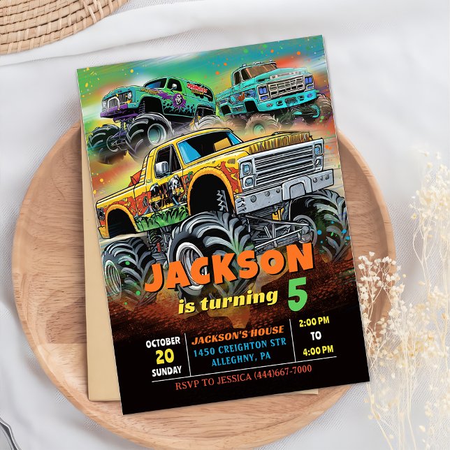 Modern Monster Truck Bash Boy Birthday Party Invitation (Creator Uploaded)