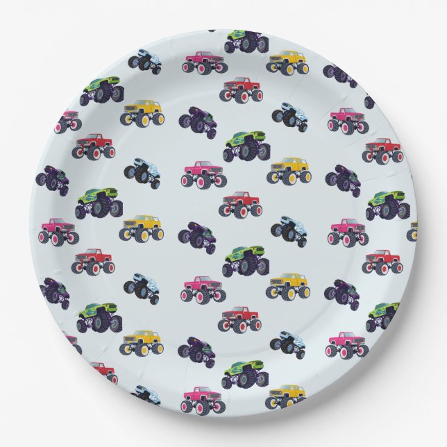 Modern Monster Truck Birthday Paper Plates (Front)