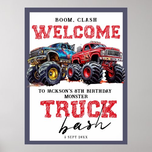 Modern Monster Truck Birthday Party Welcome Sign