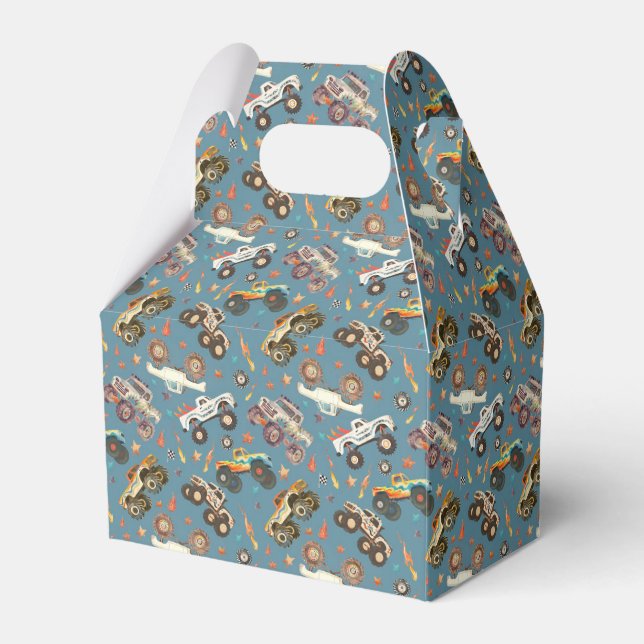 Modern Monster Truck Birthday Watercolor Blue Favor Boxes (Front Side)