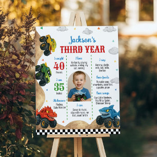 Modern Monster Truck Kids Birthday Milestone Photo Poster