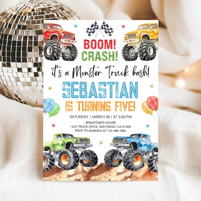  Modern Monster Trucks Birthday Party Invitation (Creator Uploaded)