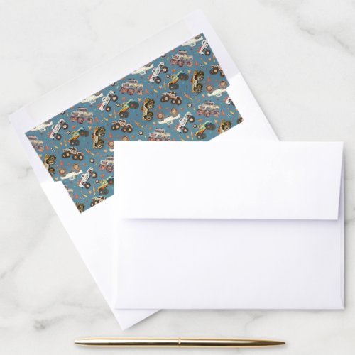 Modern Monster Trucks Blue Boys Flames Pattern Envelope Liner