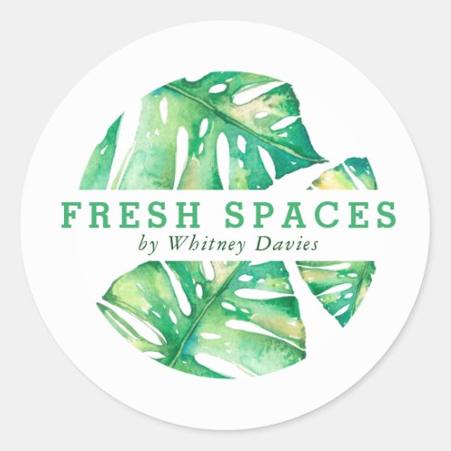 MODERN MONSTERA LEAF LOGO eco fresh health green Classic Round Sticker