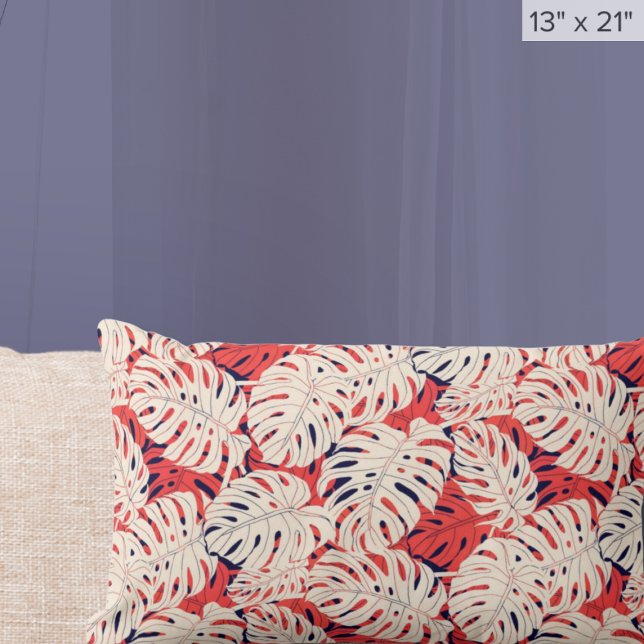 Modern Monstera Leaf Tropical Lumbar Pillow (Creator Uploaded)