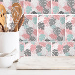Modern Monstera Leaves Pattern Tropical Ceramic Tile<br><div class="desc">This modern monstera leaf print, graced with soothing pinks, teal (almost a seafoam green), white, and gray, invites a sense of tranquility and contemporary elegance. This pattern serves as a stylish and versatile addition to your life. Whether you want to use this tile as a little coaster or trivet for...</div>