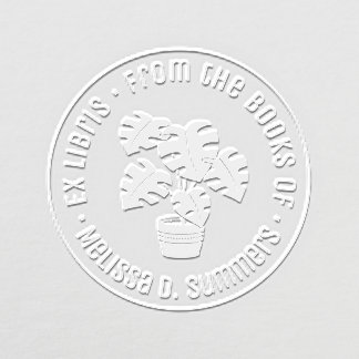 Modern Monstera Potted Houseplant Bookplate Embosser