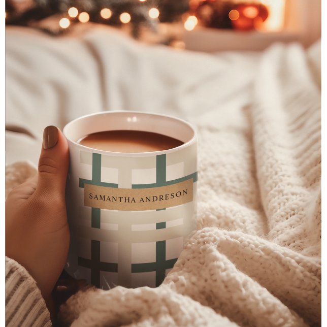 Modern Montauk Grid Green & Beige Coffee Mug (Creator Uploaded)