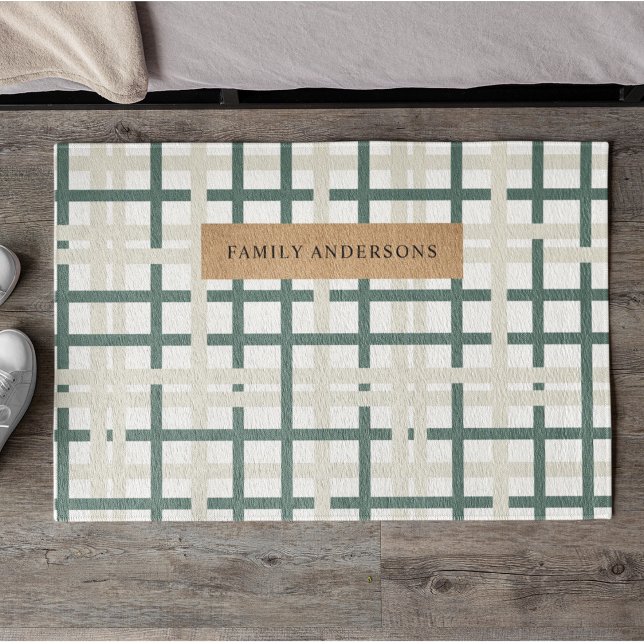 Modern Montauk Grid Green & Beige Doormat (Creator Uploaded)