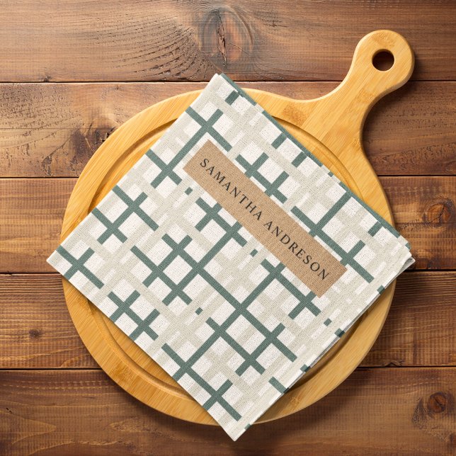 Modern Montauk Grid Green & Beige Kitchen Towel (Creator Uploaded)