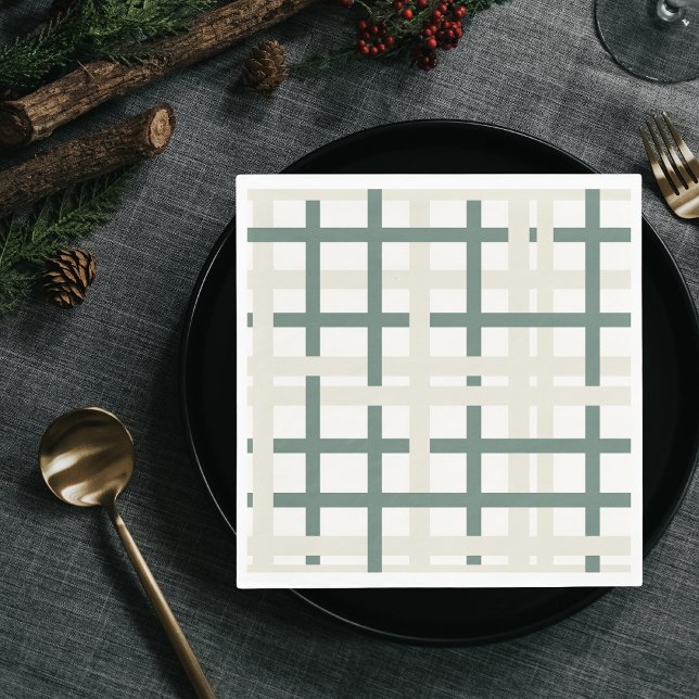 Modern Montauk Grid Green & Beige Napkins (Creator Uploaded)