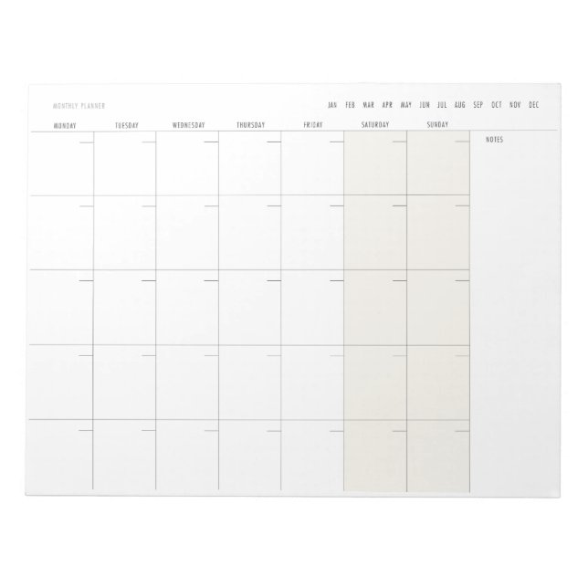 Modern Monthly Planner Notepad (Front)