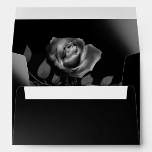 Modern Moody Black Rose Floral Wedding Envelope