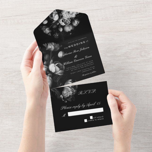 Modern Moody Dutch Flower Black and White Wedding  All In One Invitation (Tearaway)