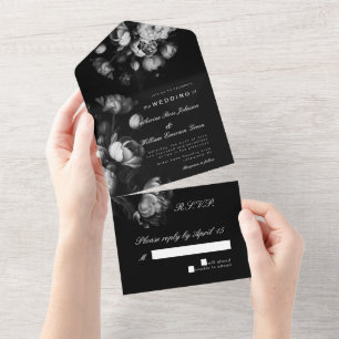 Modern Moody Dutch Flower Black and White Wedding All In One Invitation