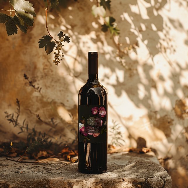 Modern Moody Floral Wedding Dark Romantic Wine Label (Creator Uploaded)