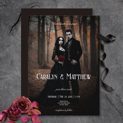 Modern Moody Gothic Photo Dark Wedding Invitation