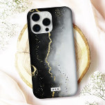 Modern Moody Ombre Black Agate and Custom Monogram iPhone 15 Pro Max Case<br><div class="desc">Protect your phone in style with this elegant "Ethereal Mist" iPhone case featuring a captivating design and shimmering faux metallic accents. Perfect for those who love luxury and modern art, this case is available for many iPhone and Samsung models, offering both Barely There and Tough case options to suit your...</div>