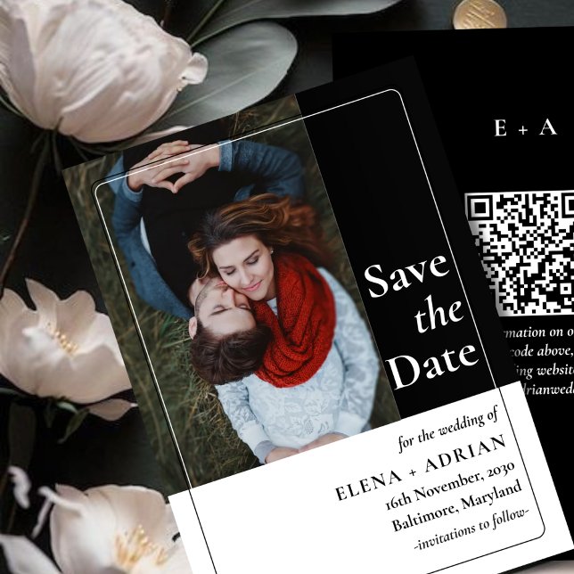Modern Moody Photo Save the Date with QR Code (Creator Uploaded)