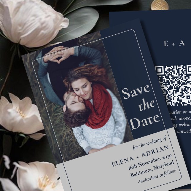 Modern Moody Photo Save the Date with QR Code (Creator Uploaded)