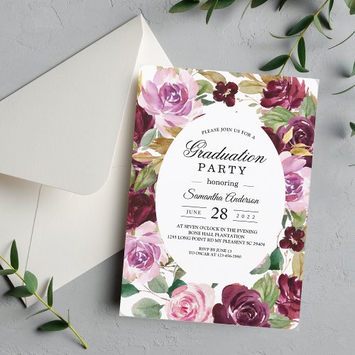 Modern Moody  Rustic Burgundy  Floral Frame   Invitation