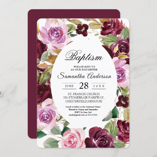 Modern Moody  Rustic Burgundy  Floral Frame   Invitation