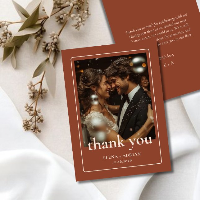 Modern Moody Wedding Thank You Card with Photo (Creator Uploaded)