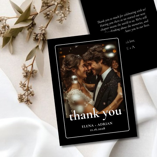 Modern Moody Wedding Thank You Card with Photo (Creator Uploaded)